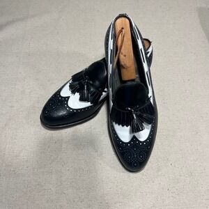 FootJoy Classics Black White Leather Spectator Wingtip Tassel Kiltie Loafers 8.5